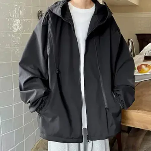À prova de vento com capuz trench coat masculino com capuz blusão trench coat com zíper carcela jaqueta esportiva ao ar livre para outono inverno