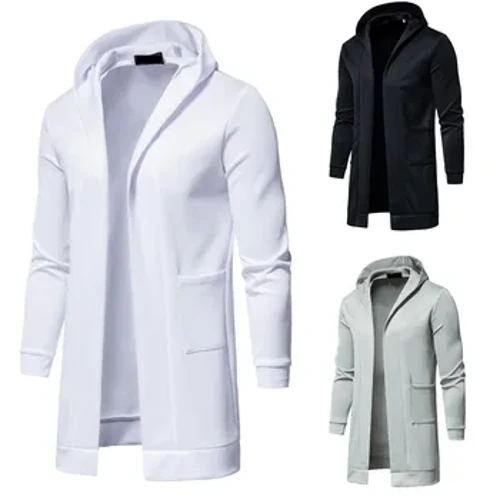 Männer staark laang-sleeved Trenchcoat mat Hood Hierscht & Wanter zolidd Faarf Long-sleeved Windbreaker Hooded Coats & Jacken