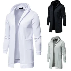 Casaco trench coat masculino de manga comprida com capuz outono e inverno cor sólida corta-vento de manga comprida com capuz casacos e jaquetas