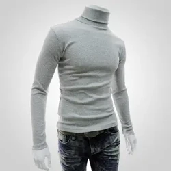 Ajaýyp Turtleneck Slim Fit Güýz Pullover Deri üçin amatly Erkekler Gündelik eşikler üçin gaty reňkli Turtleneck Pullover