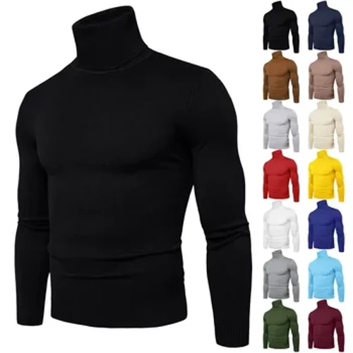 Mùa Xuân Năm 2024 Áo Len Cao Cổ Nam Ấm Dệt Kim Màu Áo Chui Đầu Nam Slim Fit Cổ Cao Cổ Đan Người Áo Len