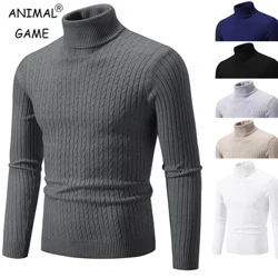 Ny tröja med hög hals för män Enfärgad tröja stickad varm casual turtleneck sweatwear ylle herr vinter utomhuströjor
