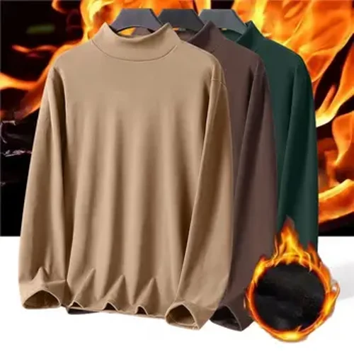 Camicia da uomo a mezzo collo alto a maniche lunghe in tinta unita Camicia da uomo a mezzo collo alto in tinta unita in velluto termico a doppia faccia per base