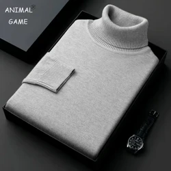 Sweatwear Herr Anti-pilling Hög kvalitet Stickad Turtleneck Tröja Slim Fit Långärmad Pullover Enfärgad Trend Herrkläder