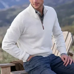 Mænd Pullover Mænds tykkere Sweatshirts Halv lynlås Pullover til Mand Hoody Man Sweatshir Efterår Ensfarvede rullekravetrøjer