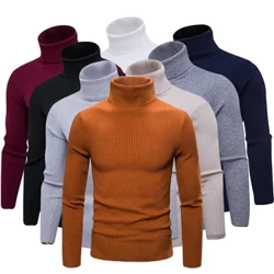 2023 Leher Tinggi Tebal Musim Dingin Hangat Sweater Pria Turtleneck Merek Pria Sweater Slim Fit Pullover Pria Pakaian Rajut Pria Kerah Ganda