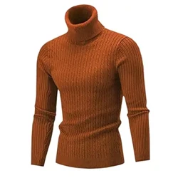 Automne hiver hommes pull à col roulé hommes pulls à tricoter col roulé pull tricoté chaud hommes pull coupe ajustée pull décontracté