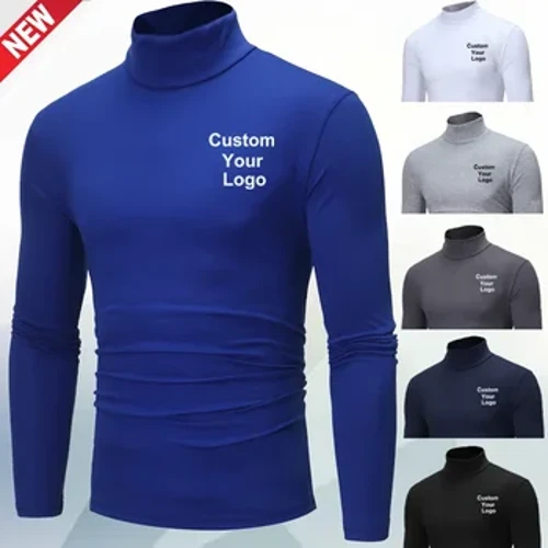 Dynion Ffasiwn Custom Eich Logo Awyr Agored Achlysurol Coler Uchel Crys T Llewys Hir Dynion Crys Crwbanod Gwaeloding Dynion Siwmper Cynnes