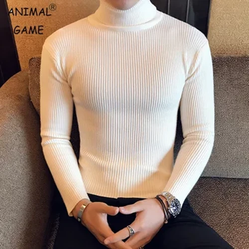 Meeste Turtlene kaelusega kampsunid Talvine soe trikotaaž Pullover Korea puuvillast ühevärviline vabaaja õhuke sviiter Meeste riietega alumine särk
