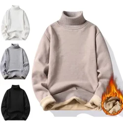 Männer Pullover Turtleneck Lang Ärmel Fleece Fudder Ribbed Trim Bottoming Top Massiv Faarf Verdickte Pullover Jumper Fir Wanter