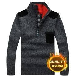 Vinter polotröja herr Halv dragkedja fleece stickad ulltröja långärmad ficka Casual manliga tjocka kläder för hösten