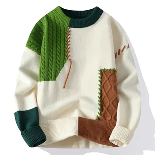 Chandails chauds à col roulé pour hommes, pulls Patchwork à la mode, nouveau Streetwear coréen, vêtements décontractés pour hommes, automne et hiver