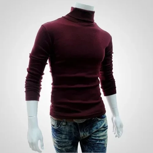 Pria Turtleneck Sweater Tipis Anggur Merah Pullover Sweater untuk Pria Solid Kantor Katun Rajutan Pakaian Pria Sweater Hombre Tops