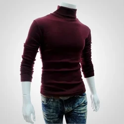 Nam Áo Len Cao Cổ Mỏng Rượu Vang Đỏ Áo Chui Đầu Áo Len Nam Chắc Chắn Công Sở Cotton Dệt Kim Quần Áo Nam Áo Len Hombre Cao Cấp