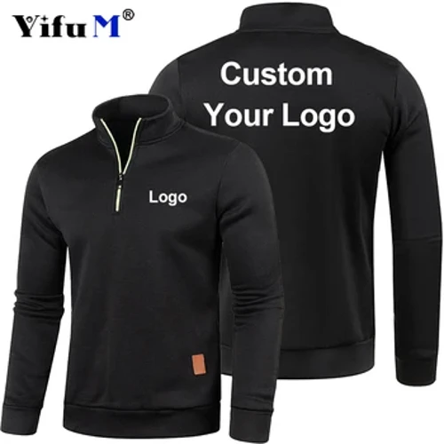 Logo Custom Dynion Crysau Chwys Gwanwyn Mwyach Siwmper Hanner Zipper Siwmper ar gyfer Gwryw Hoody Awyr Agored Sweatshir Hydref Turtleneck Swea