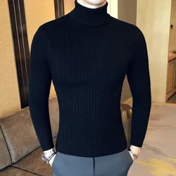 Höst Vinter Turtleneck Pullovers Varm Enfärgad Herrtröja Slim Pullover Herr Stickade Tröjor Bottoming Shirt