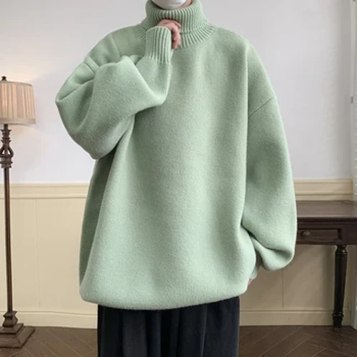 Udazkeneko neguko jertse solteak, casual, turtleneck Gizonezkoen moda puntuzko jertseak Gizonezkoen kolore lisoko Harajuku puntuzko jertse epela Gizonezkoa
