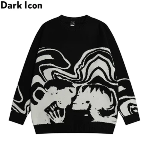 Dark Icon Jacqard Genser Herre Pullover Strikkevarer Herregensere Høst Manneklær
