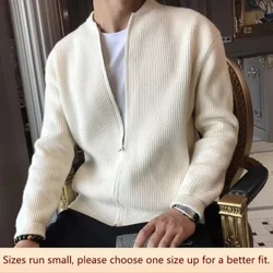 Høst Vinter Herre Pure Color Strikket Genser Kåpe Uformell Allsidig Slim Topp Klær Ull Materiale Tenåringer Voksne