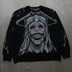 American High Street Modekläder Herr Y2k Anime Mönster Oversized Pullover Tröja Harajuku Retro Rund Neck Tröja Kvinnor