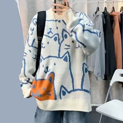 Erkekler üçin poliester switer Japaneseapon retro Harajuku multfilm pişik trikota Sw switer erkekler üçin gyşky pullover trikotawear geýimleri