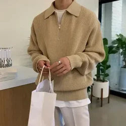 Vintage losvallend gebreid poloshirt in Amerikaanse stijl Heren trui met lange mouwen en revers met top-revers Hoogwaardige casual bovenkleding