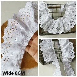 Las cotwm Gwyn Eang 8CM Plethedig Ruffle Trim Brodwaith Hollow Guipure 3d Ffabrig Las Sgert Rhuban Sgarffiau Ymylol Addurn Gwnïo