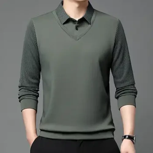 Siwmper Dynion Gaeaf Tewhau Ffug Crys Achlysurol Dau Darn Gwau Dynion Sweaters Dynion Dillad Gwau Siwmper Mawr