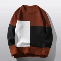 2022 Ny rundhalstrøje til mænd Modefarvematchende løs varm sweater til mænd