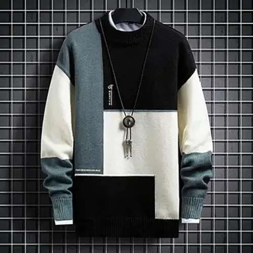Modny wiosenny sweter, luźny, termiczny, gruby, męski sweter zimowy