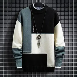 Modny wiosenny sweter, luźny, termiczny, gruby, męski sweter zimowy
