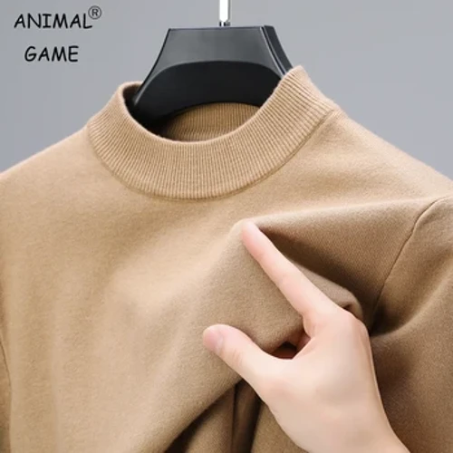 Halv turtleneck stickad tröja Ny höst/vinter Mock Neck sweatshirts Enfärgade tröjor Man Brand Casual Herrkläder