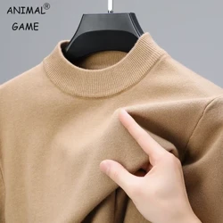 Sweter z dzianiny z półgolfem nowy jesienno-zimowy bluzy z dekoltem w jednolitym kolorze swetry męskie marka Casual odzież męska