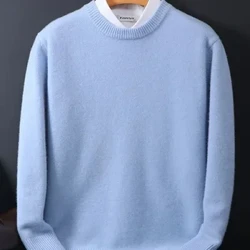 2023 Áo Len Cashmere Cổ Tròn Áo Chui Đầu Nam Lỏng Lẻo Quá Khổ M-5XL Dệt Kim Đáy Áo Sơ Mi Thu Đông Hàn Quốc Mới Nam Hàng Đầu