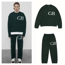 Mới Cole Buxton Xanh Đậm Xanh Navy CB Letter Dệt Kim Jacquard Logo Cổ Thuyền Rời Đan Nam Nữ Áo Len Cole Buxton