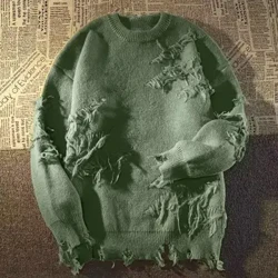 Geansaí Imeallacha Poll Retro Éadaí Sráide Sracadh Soladach Dath Sracadh Cniotáilte Geansaí Geansaí Hip Hop Ardsráid Seanré fireann