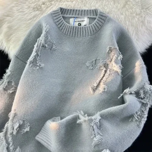 Pull à manches longues pour hommes et femmes, Streetwear rétro y2k, à franges, ample, polyvalent, avec trous, nouvelle collection automne 2023
