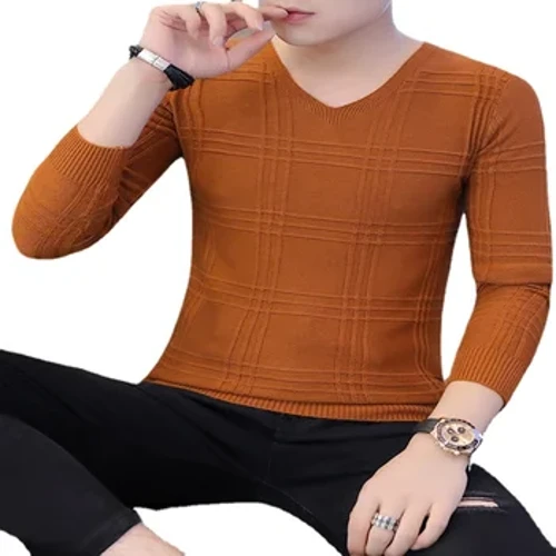 Neue Mode für Herren, V-Ausschnitt, einfarbig, Slim-Fit-Pullover, lässiges langärmeliges Strickhemd