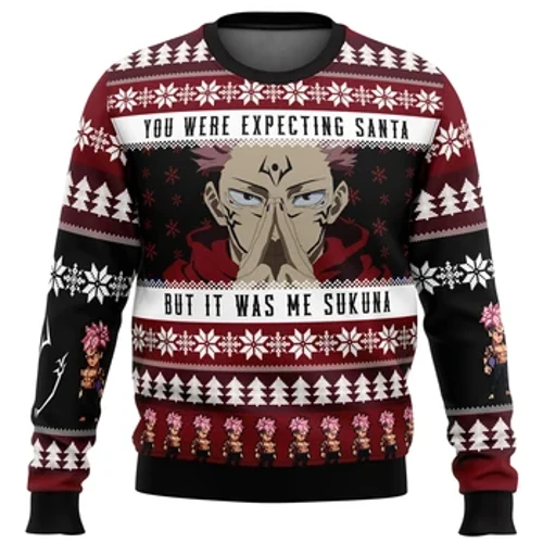 Sukuna Jujutsu Kaisen Erkekleriň Ro Christmasdestwo switer, Ugly Santa Klaus switer, 3D switer köýnek we ýokarky, güýz we gyş sowgady