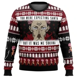 Sukuna Jujutsu Kaisen Erkekleriň Ro Christmasdestwo switer, Ugly Santa Klaus switer, 3D switer köýnek we ýokarky, güýz we gyş sowgady