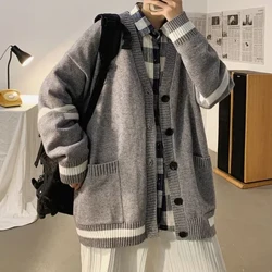 Jesienny i zimowy sweter męski ins Hongkong wiatr luźny leniwy wiatr sweter z dekoltem w szpic koreańska wersja trendu wszystko