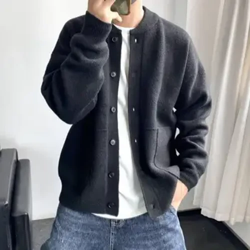 Switer palto Ajaýyp Erkek Trikota Card Kardigan Switer Jübüleri bilen Erkek Güýz Gyş Palto Erkekler üçin Bir göwüsli tegelek boýun boýun gaty