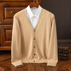BROWON Thương Hiệu Nam Áo Len Cardigan Phong Cách Doanh Nhân Cổ Chữ V Màu Trơn Cardigan Nam Áo Len Thời Trang Hàn Quốc Nam Quần Áo