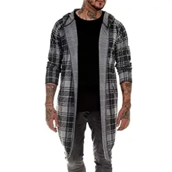 Côt Hir Dynion Côt Ffos Dynion Cardigan Clogyn Hir Slim Hud wedi'u Gwau Siaced Plaid Dynion Ffasiwn Steampunk Côt Dynion
