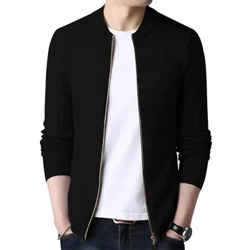 Musim Semi Pria Sweater Cardigan Solid Lengan Panjang Rajutan Mantel Ritsleting Penuh Sweater Wol Kasual Tide Slim Pria Musim Gugur Pakaian