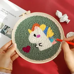 Magic Needle Para sa Embroidery Punch Needle Kit Cute Animal Poke Embroidery Kid Nakakatawa Madaling DIY Play Craft Sweing Set Para sa Baguhan