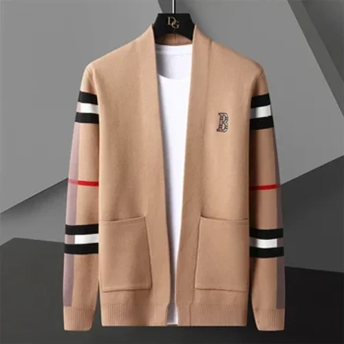Thu Đông 2023 Mới Thời Trang Nam Phong Cách Anh Quốc Ghép Nhiều Màu Sắc Cardigan Áo Khoác Dệt Kim Nam Đa Năng Áo Len Áo Khoác