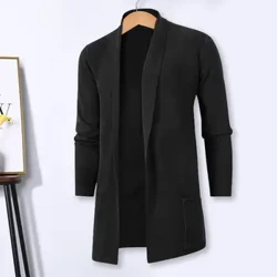 Cappotto cardigan semplice autunno da uomo con risvolto manica lunga tasche frontali aperte Capispalla in maglia di media lunghezza
