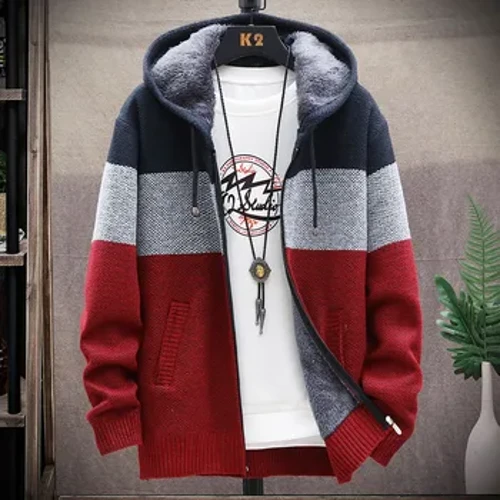 2022 Thu Đông Hàn Quốc Có Mũ Áo Len Nam Dày Và Nhung Cardigan Nam Dệt Kim Sweatercoats Miếng Dán Cường Lực Áo Khoác Nam M-4XL