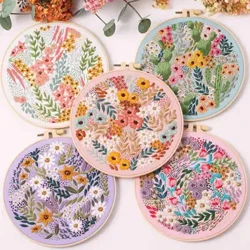 Bộ dụng cụ thêu dành cho người mới bắt đầu và những người đam mê thêu - Bao gồm phong cảnh hoa với kim chỉ